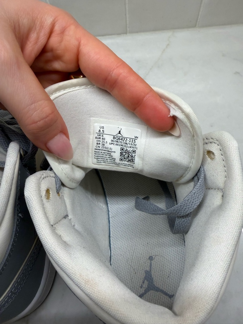 Air Jordan High Top Sneaker in White and Gray - Picture 3 of 6